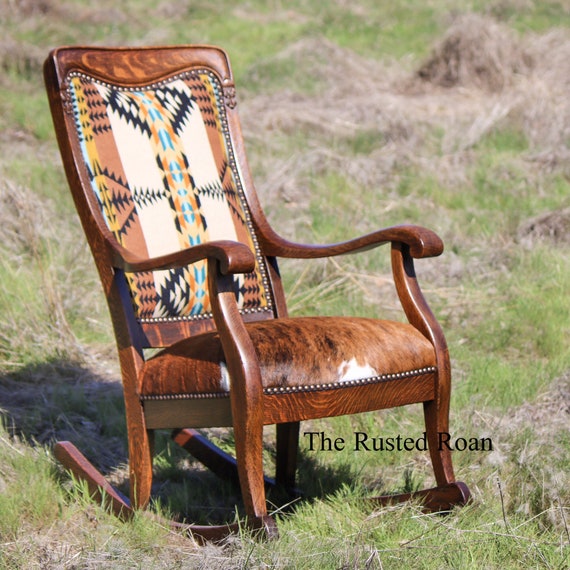 Sold Made To Order Wool Cowhide Rocking Chair Cowhide Chair Etsy