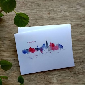 Chicago Skyline Greeting Card Watercolor Note Card