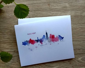 Chicago Skyline Greeting Card Watercolor Note Card