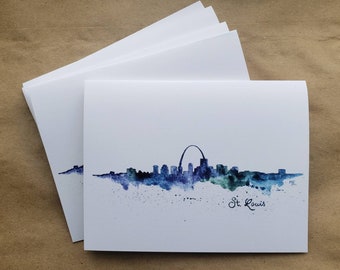 Lot de 5 cartes de voeux aquarelles Skyline de Saint-Louis