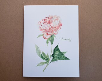 Peony Bloom Watercolor Greeting Card