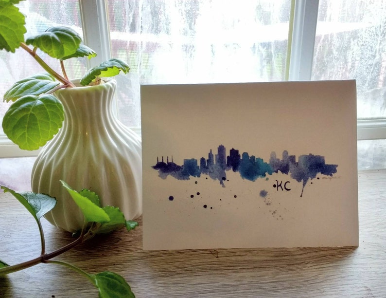 Kansas City Skyline Watercolor Greeting Cards