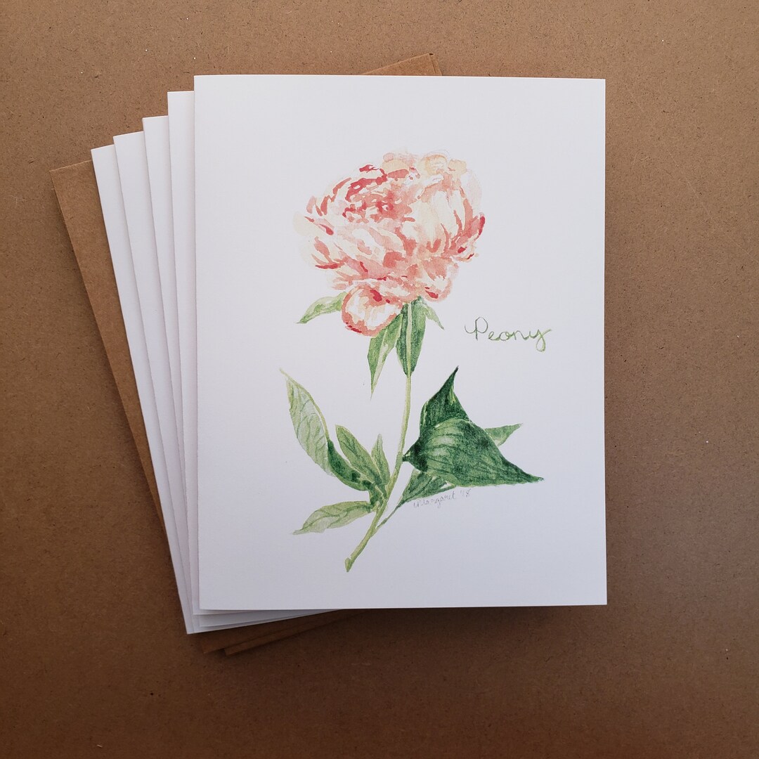 Peony Bloom Watercolor Greeting Card 5 Pack - Etsy