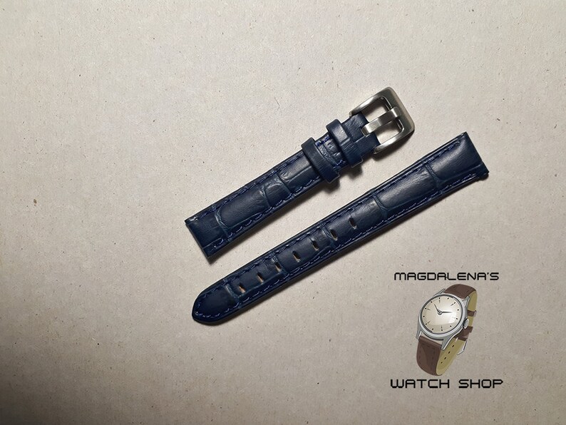 Dark Blue 14 mm Narrow Leather Watch Band for Women Narrow Leather Strap