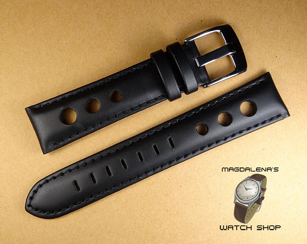 Black 20 mm Sport Leather Watch Strap 20mm Genuine Leather Etsy
