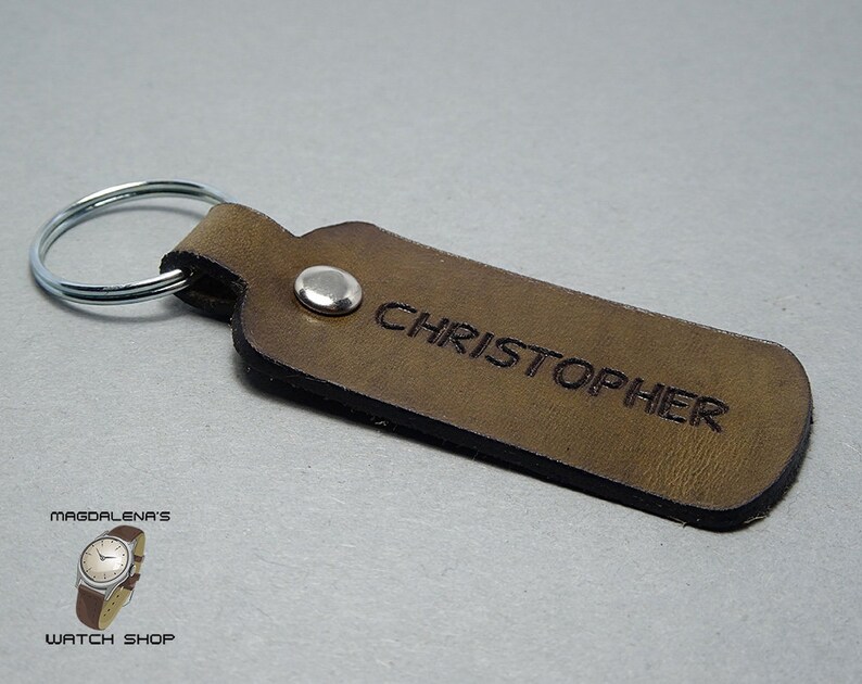 Valenties Personalised Tan Leather Genuine Keyring Gift Anniversary Wedding