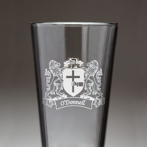 O&#39;Donnell Irish Coat of Arms Lions Pint Glasses (Sand Etched)