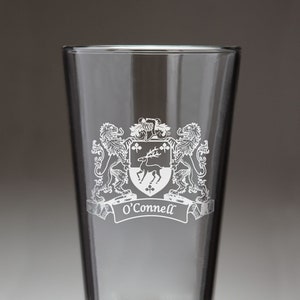 O&#39;Connell Irish Coat of Arms Lions Pint Glasses (Sand Etched)