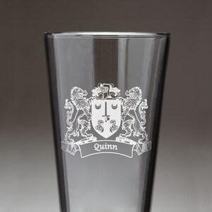 Quinn Irish Coat of Arms Lions Pint Glasses (Sand Etched)