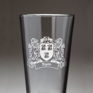 Ryan Irish Coat of Arms Lions Pint Glasses (Sand Etched)