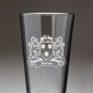 Moran Irish Coat of Arms Lions Pint Glasses (Sand Etched)
