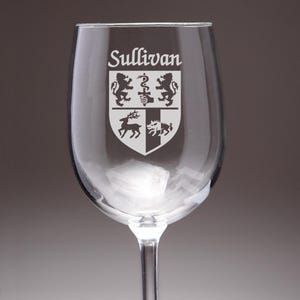 Sullivan Irish Coat of Arms Wine Glasses - Set of 4 (Sand Etched)