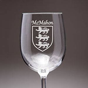 McMahon Irish Coat of Arms Wine Glasses - Set of 4 (Sand Etched)