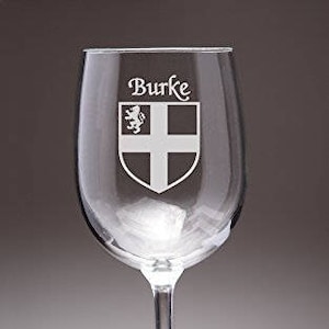 Burke Irish Coat of Arms Wine Glasses - Set of 4 (Sand Etched)