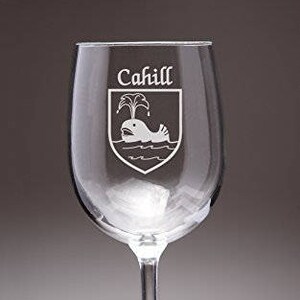 Cahill Irish Coat of Arms Wine Glasses - Set of 4 (Sand Etched)