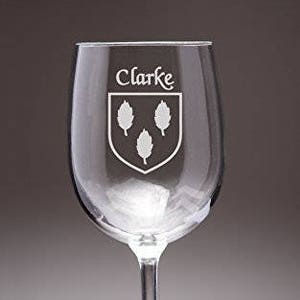 Clarke Irish Coat of Arms Wine Glasses - Set of 4 (Sand Etched)