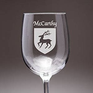 McCarthy Irish Coat of Arms Wine Glasses - Set of 4 (Sand Etched)
