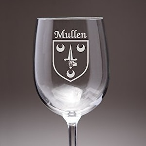 Mullen Irish Coat of Arms Wine Glasses - Set of 4 (Sand Etched)