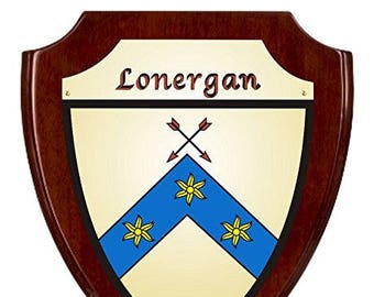 Lonergan Irish Coat of Arms Shield Plaque - Rosewood Finish