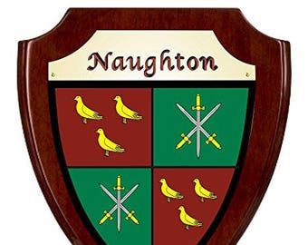 Naughton Irish Coat of Arms Shield Plaque - Rosewood Finish