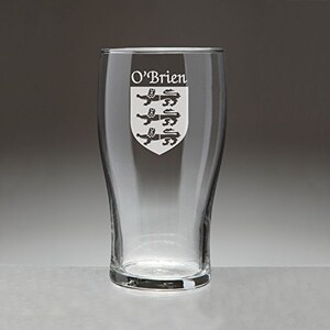 O&#39;Brien Irish Coat of Arms Tavern Glasses - Set of 4 (Sand Etched)