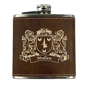 Mullen Irish Coat of Arms Leather Flask - Rustic Brown