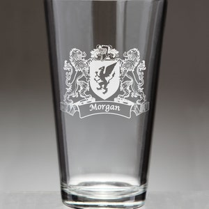 Morgan Irish Coat of Arms Lions Pint Glasses (Sand Etched)
