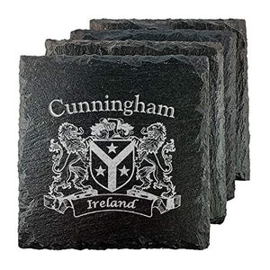 Cunningham Irish Coat of Arms Slate Coasters - Set of 4
