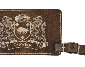 Crowley Irish Coat of Arms Luggage Tag(set of 2) - Rustic Leather