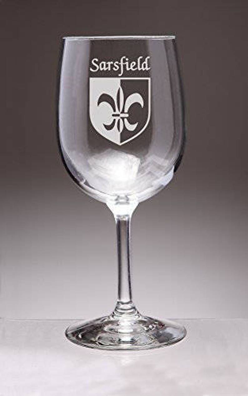 Sarsfield Irish Coat of Arms Wine Glasses Sand Etched Set of 4