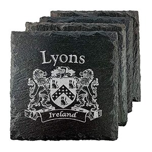 Lyons Irish Coat of Arms Slate Coasters - Set of 4