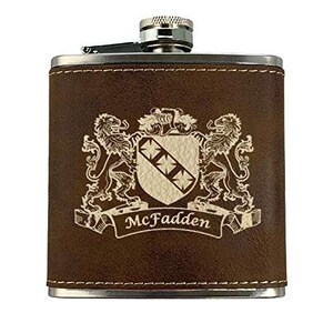 McFadden Irish Coat of Arms Leather Flask - Rustic Brown