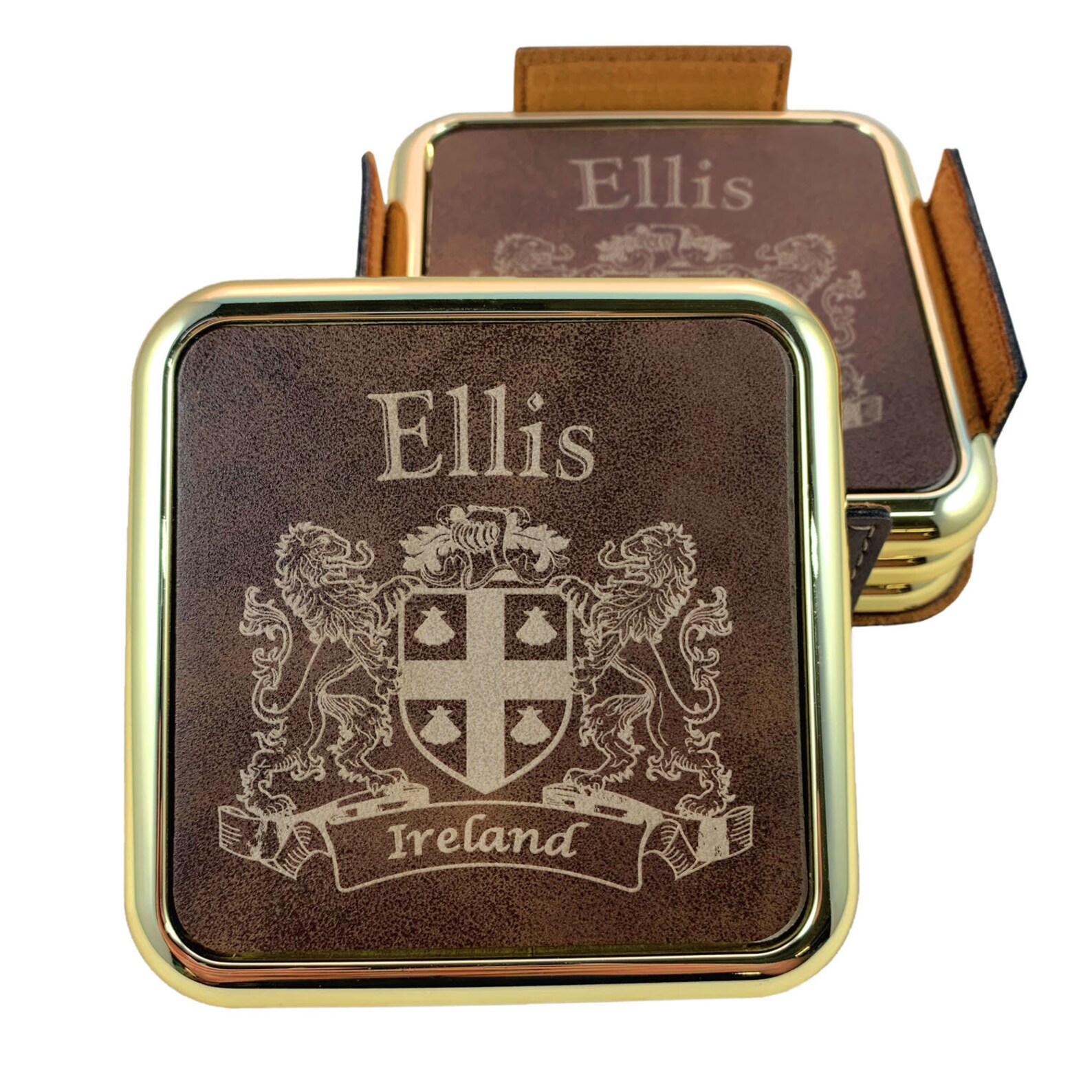 Ellis Irish Coat of Arms Rustic Brown Coasters Set of 4 Etsy