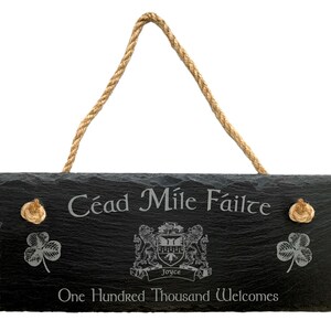 Joyce Irish Coat of Arms Slate Plaque Blessing - Céad Míle Fáilte
