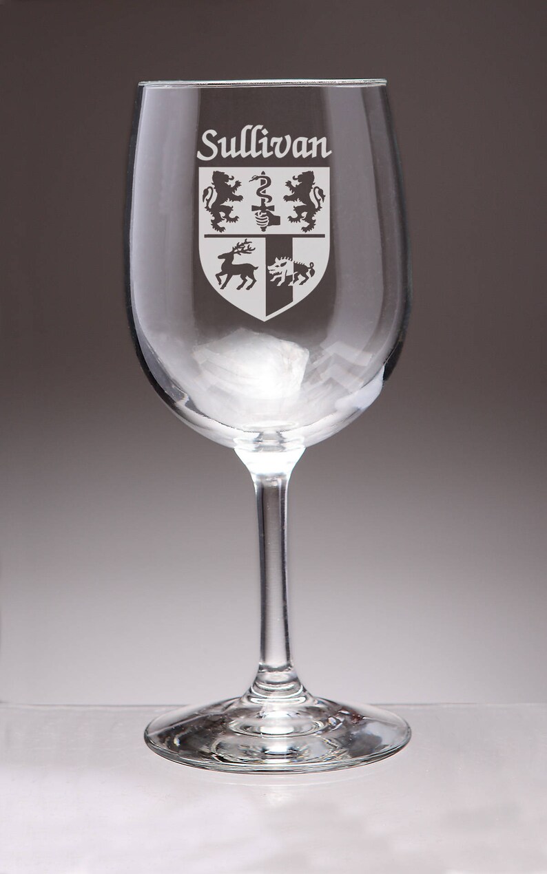 Sullivan Irish Coat of Arms Wine Glasses Set of 4 Sand Etched