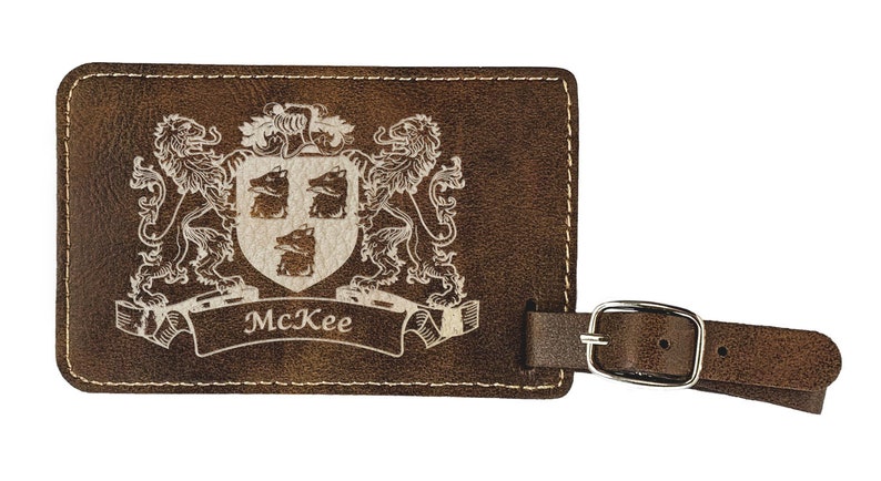 McKee Irish Coat of Arms Luggage Tag set of 2 Rustic Leather