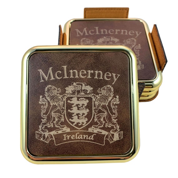 Rustic Brown McInerney Irish Coat of Arms Leather Flask