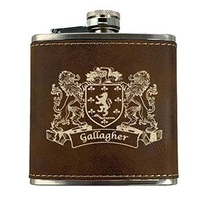 Gallagher Irish Coat of Arms Leather Flask - Rustic Brown