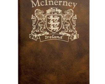 Rustic Brown McInerney Irish Coat of Arms Leather Flask