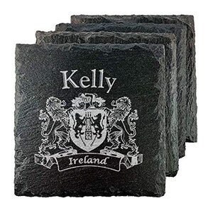 Kelly Irish Coat of Arms Slate Coasters - Set of 4
