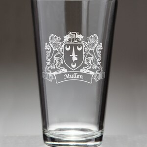 Mullen Irish Coat of Arms Lions Pint Glasses (Sand Etched)