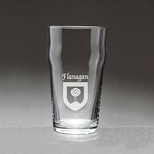 Flanagan Irish Coat of Arms Pub Glasses - Set of 4 (Sand Etched)