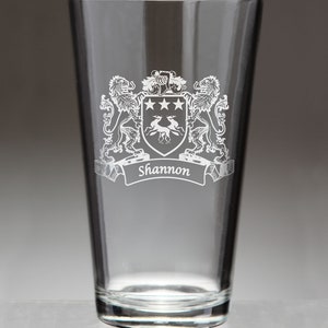 Shannon Irish Coat of Arms Lions Pint Glasses (Sand Etched)