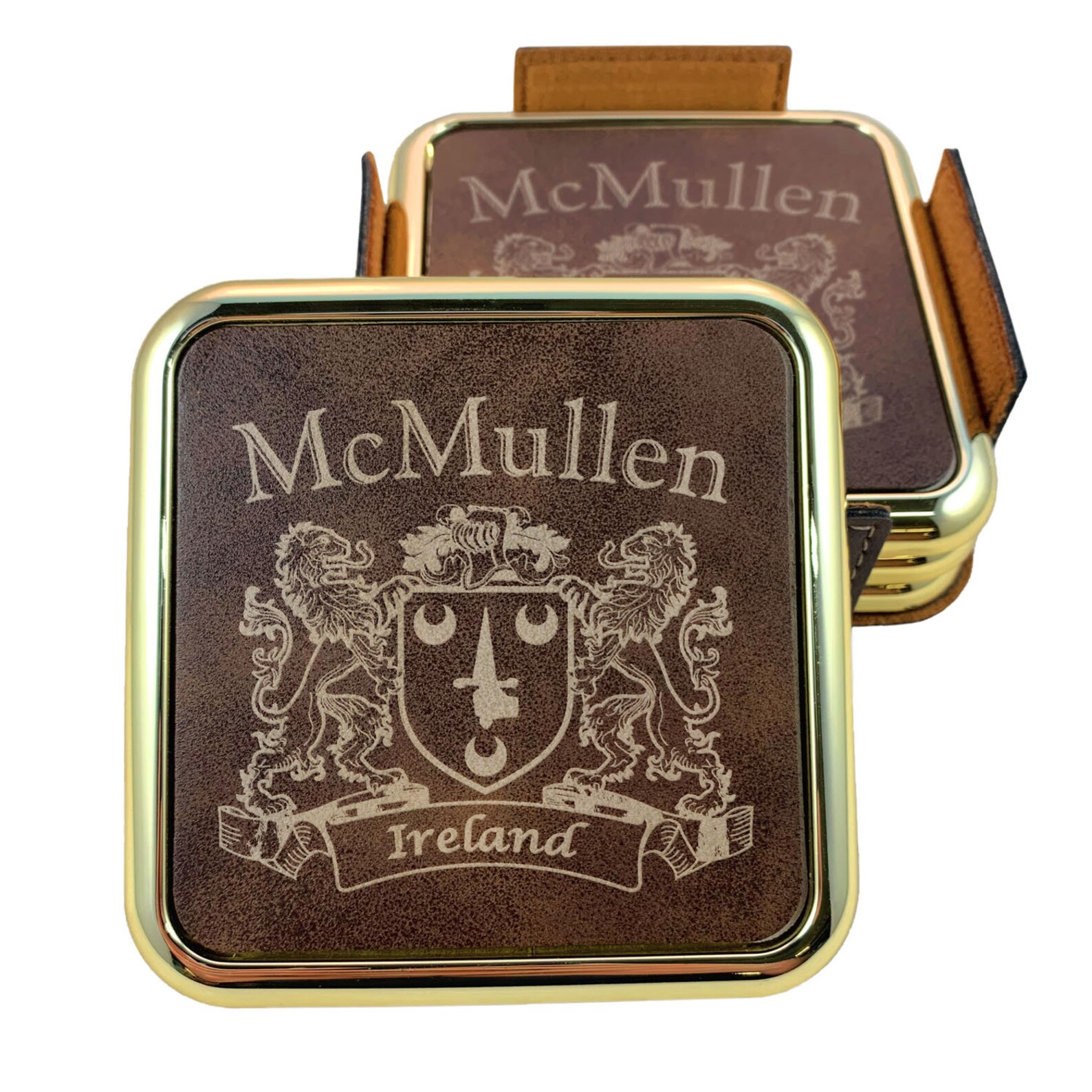 Mcmullen Irish Coat of Arms Rustic Brown Coasters Set of 4 Etsy