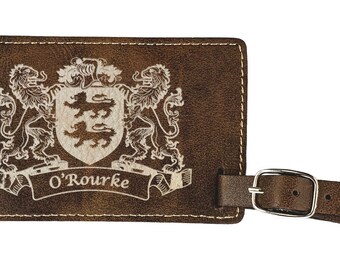 O'Rourke Irish Coat of Arms Luggage Tag(set of 2) - Rustic Leather