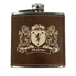 Malone Irish Coat of Arms Leather Flask - Rustic Brown