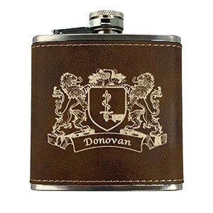 Donovan Irish Coat of Arms Leather Flask - Rustic Brown