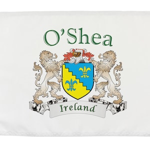 O'Shea Irish Coat of Arms Small White Flag - 16"x10.5" inches