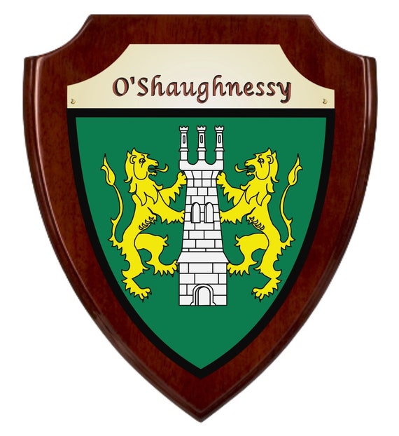 O Shaughnessy Irish Coat Of Arms Shield Plaque Rosewood Etsy