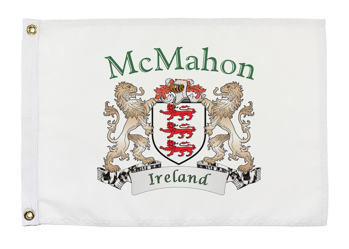 Mcmahon Irish Coat of Arms Small White Flag Etsy